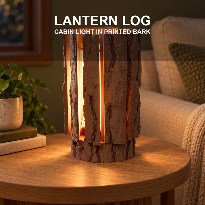 Lantern Log — Cabin Light in Printed Bark