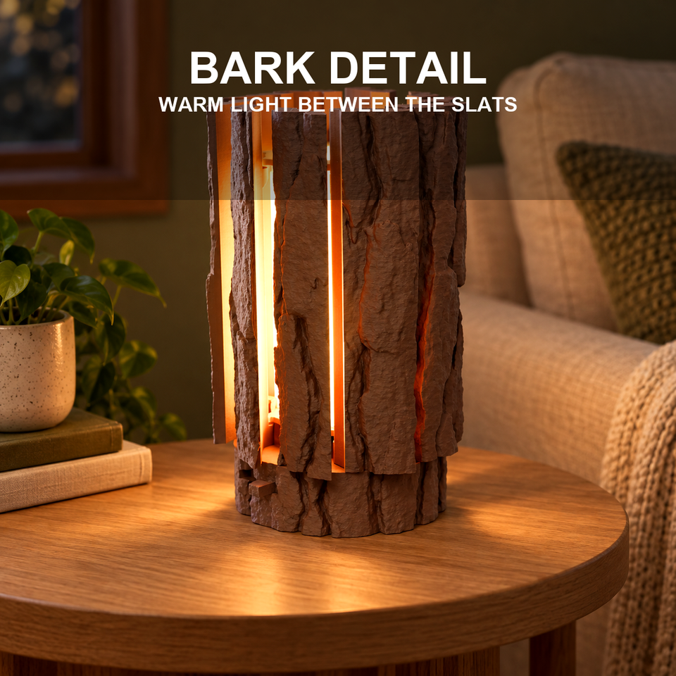 Lantern Log — Cabin Light in Printed Bark — Feature detail