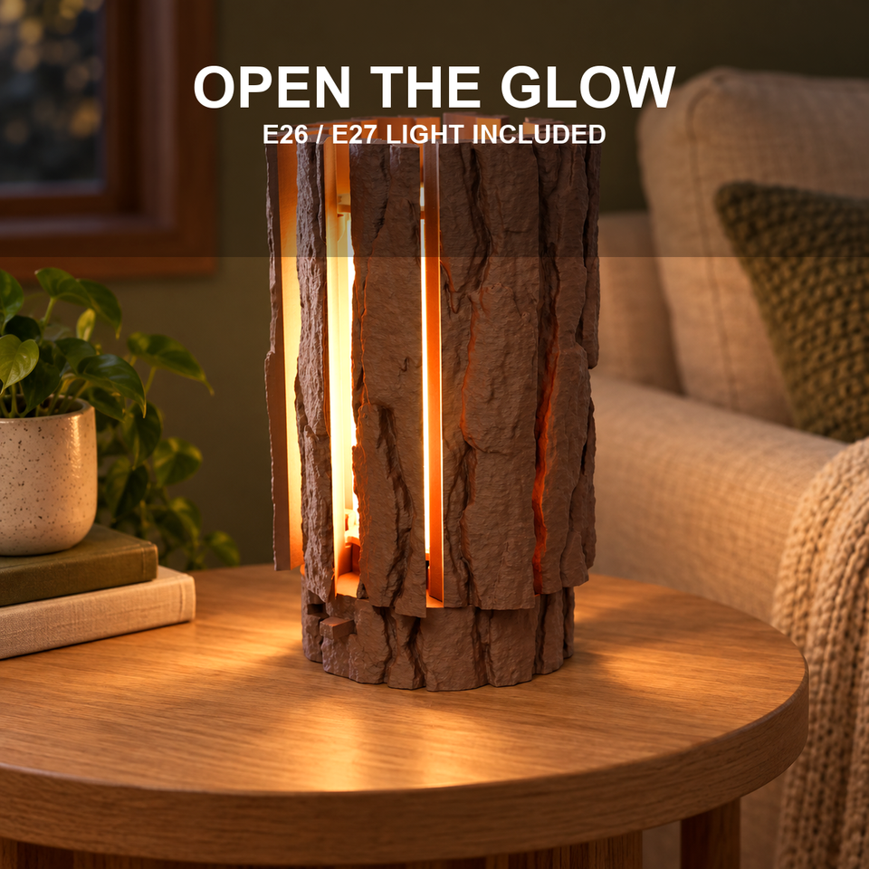 Lantern Log — Cabin Light in Printed Bark — Feature view