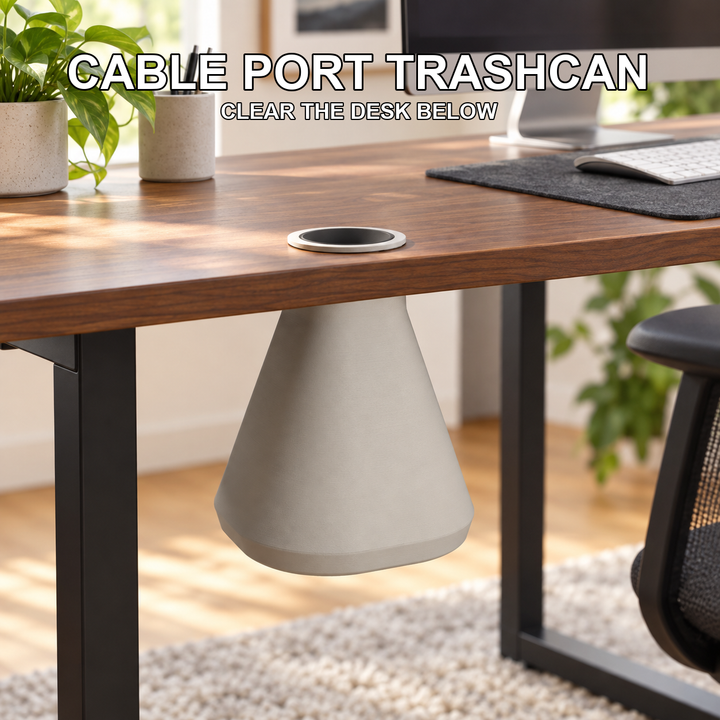 Cable Port Trashcan — Clear the Desk Below — Centered complete-product hero
