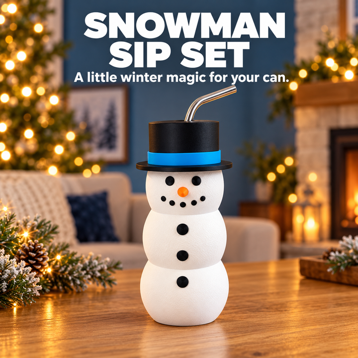 Snowman Can Holder Set with Straw & Opener