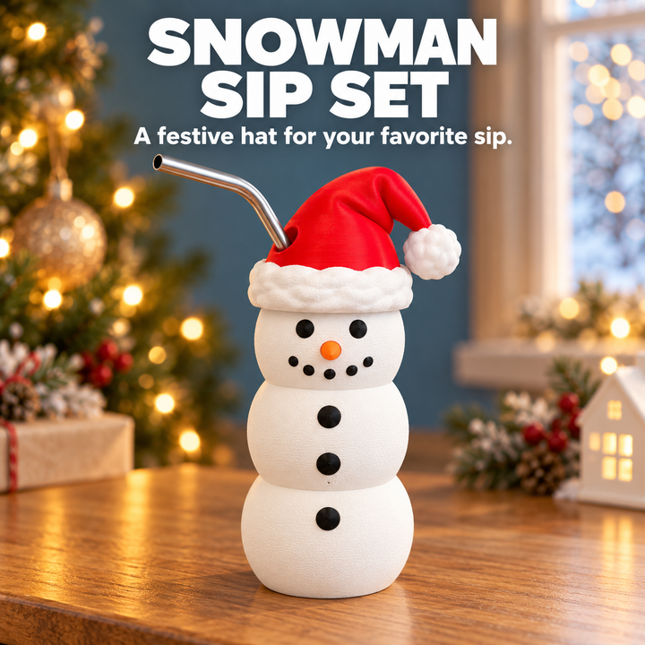 Snowman Can Holder Set with Straw & Opener