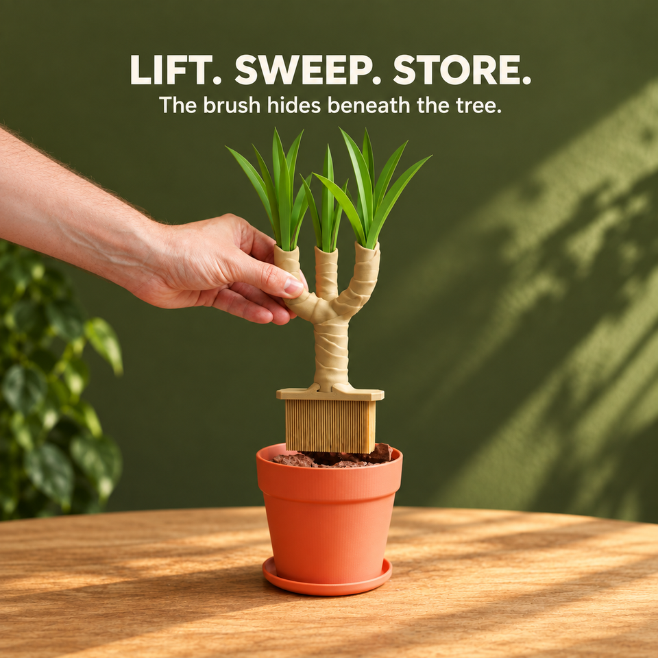 Dust-Free Dragon Tree — The brush hides beneath the tree.