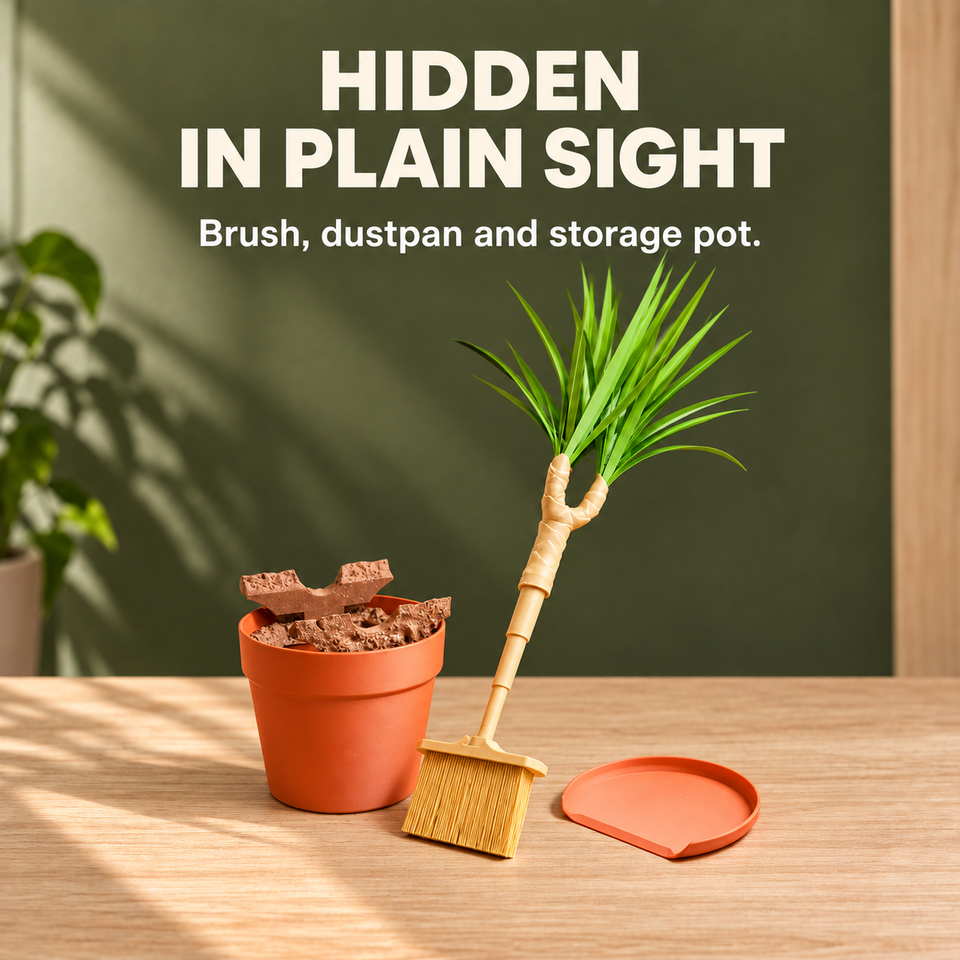 Dust-Free Dragon Tree — Brush, dustpan and storage pot.