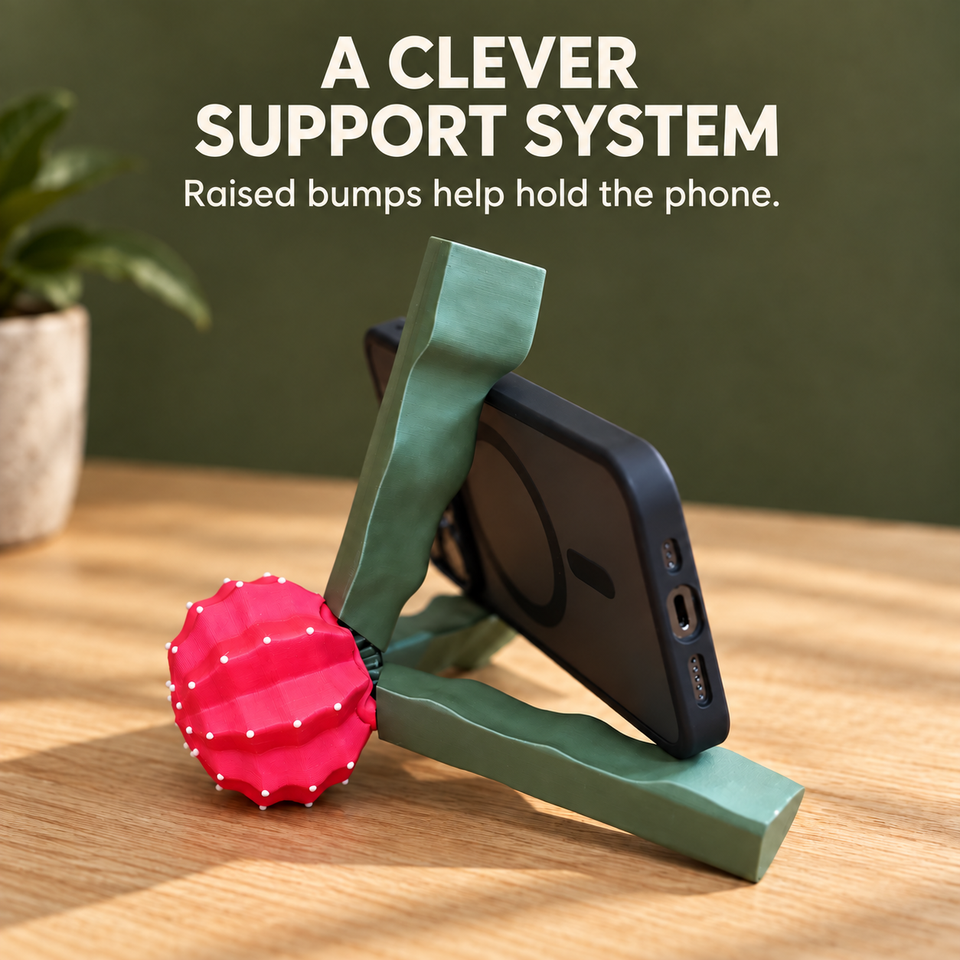 Phoney Cactus Phone Stand — Raised bumps help hold the phone.