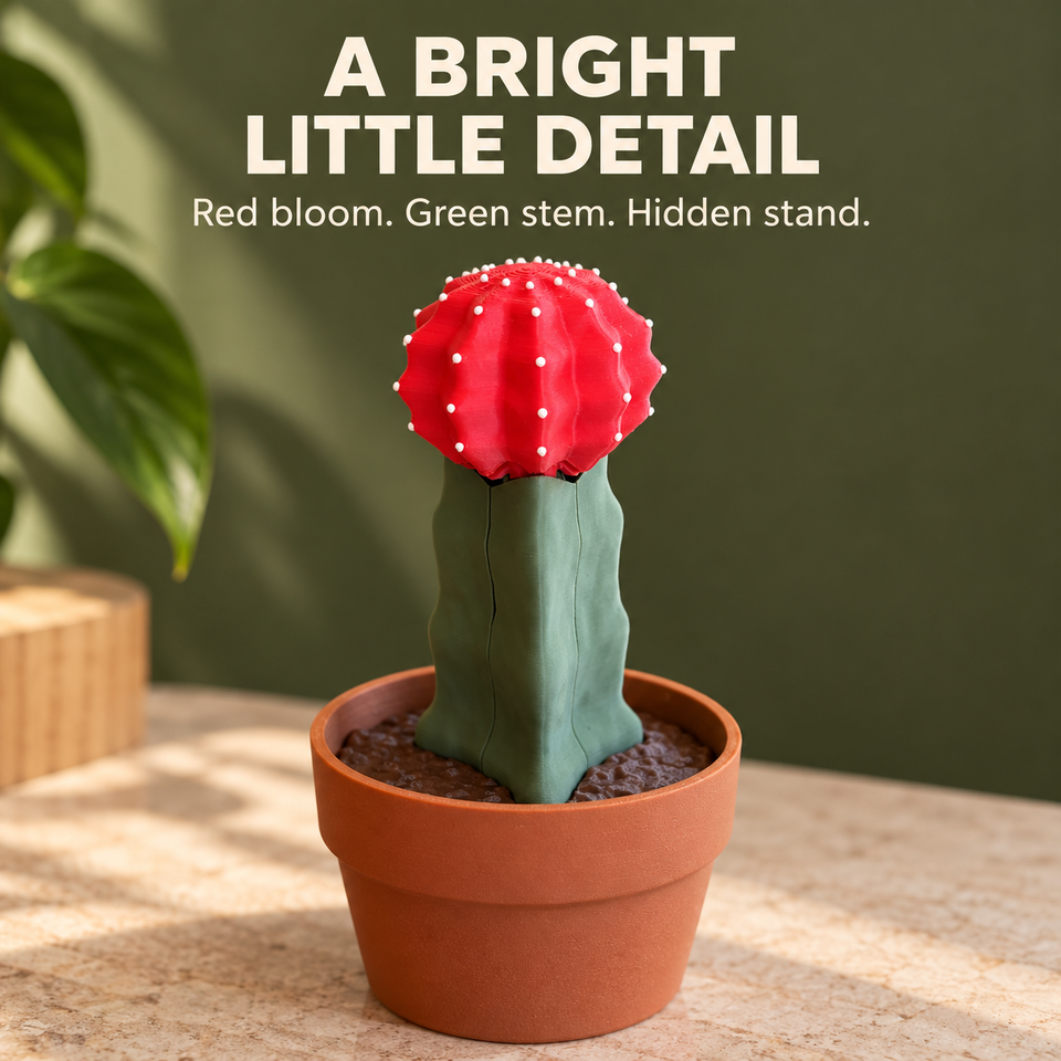 Phoney Cactus Phone Stand — Red bloom. Green stem. Hidden stand.