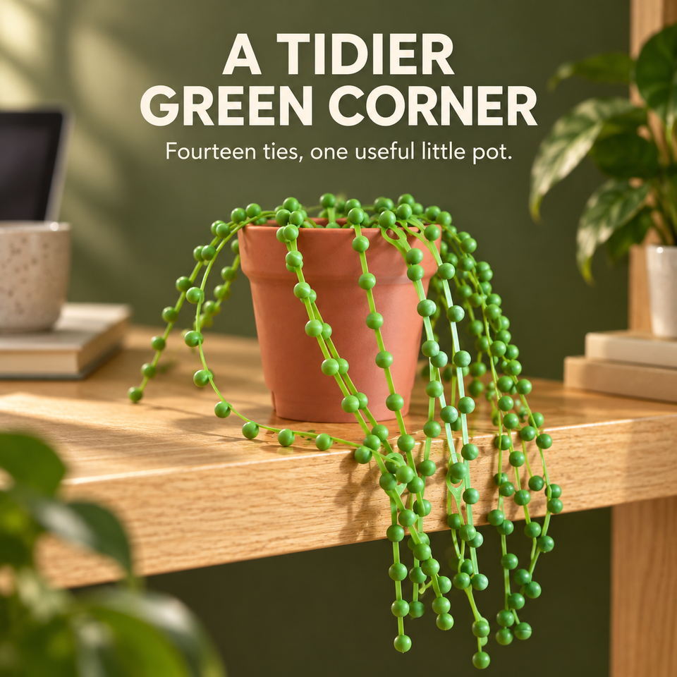 String of Pearls Cable Organizer — Fourteen ties, one useful little pot.
