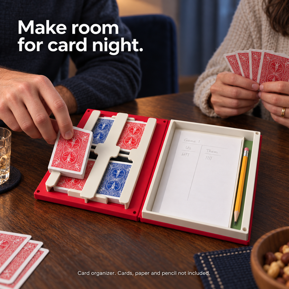 PlayBook'd Playing Card Organizer — Card-game setup demonstration; playing cards and stationery not included