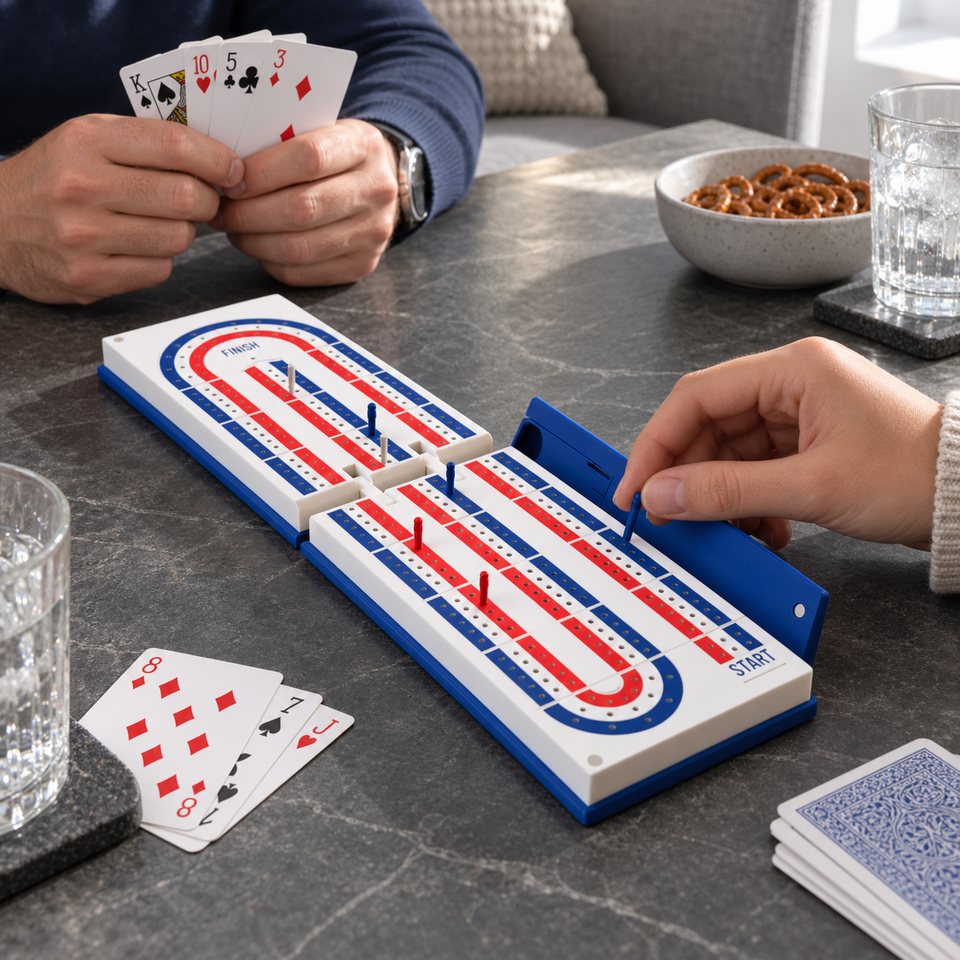 PlayBook'd Cribbage — Tabletop use scene