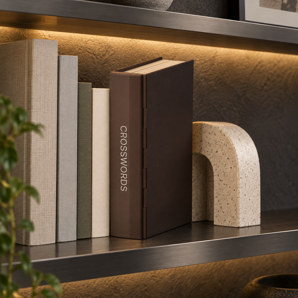 PlayBook'd Crosswords — Closed bookshelf storage