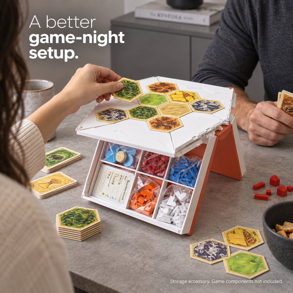 PlayBook'd Settlers' Storage — CATAN-Compatible Organizer — Game setup demonstration; game components not included