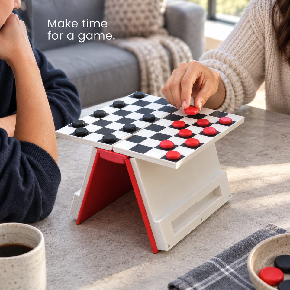 PlayBook'd Checkers — Tabletop use scene