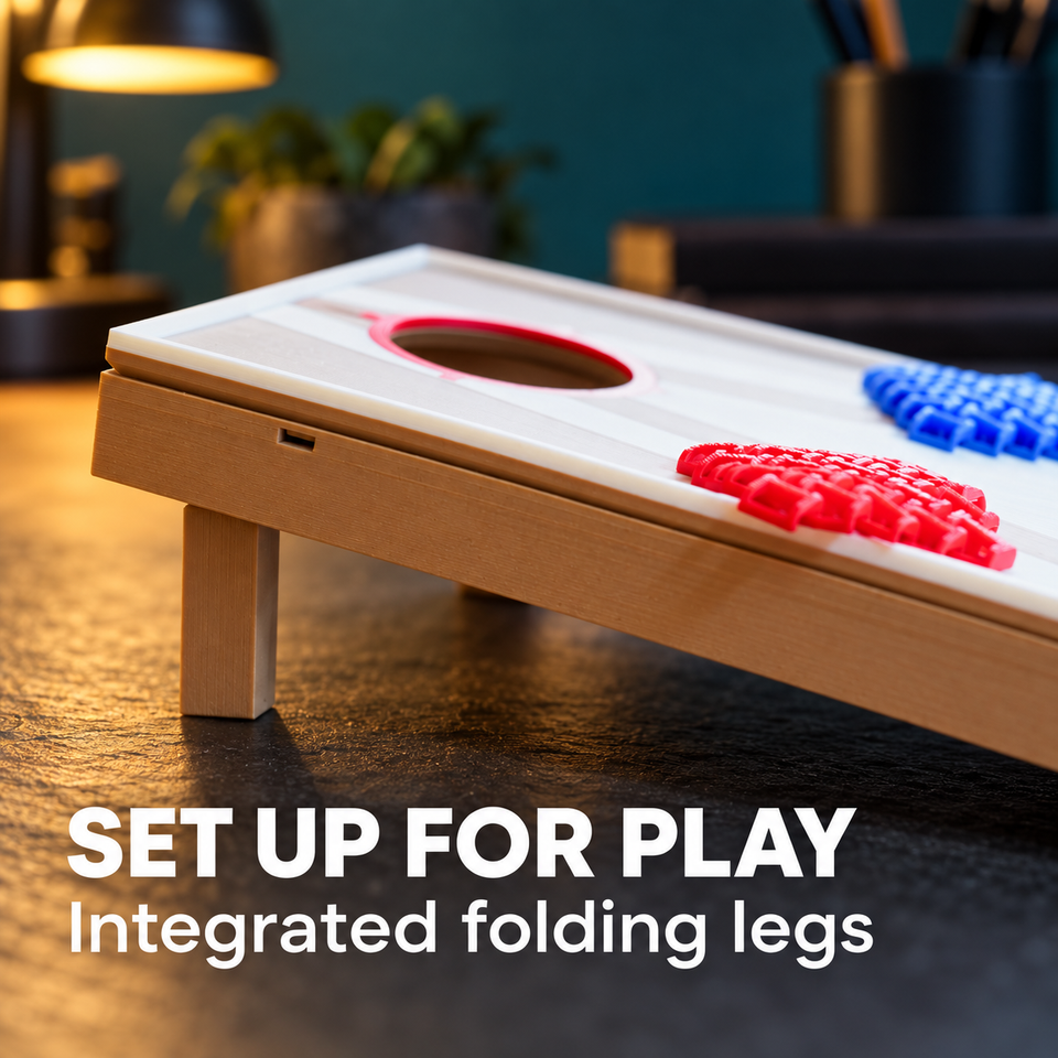 Desktop Cornhole — Folding leg construction