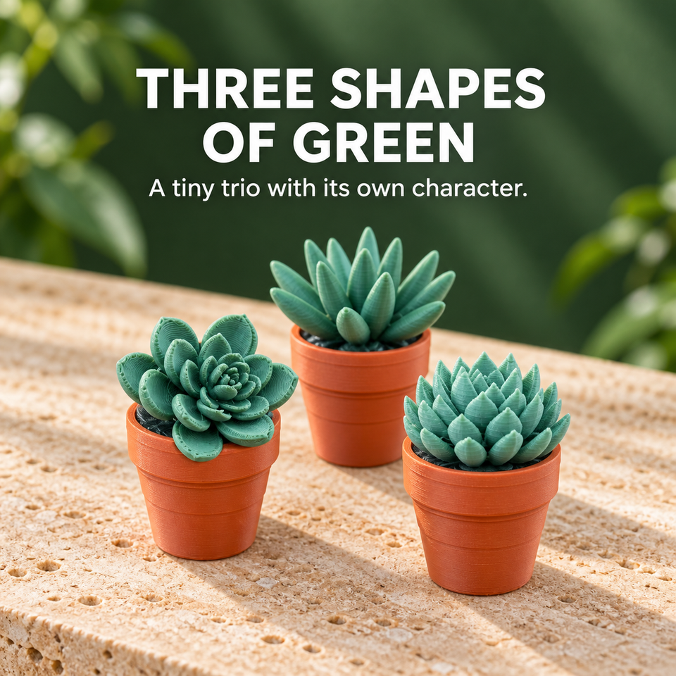 Spinny Succulents — three shapes of green