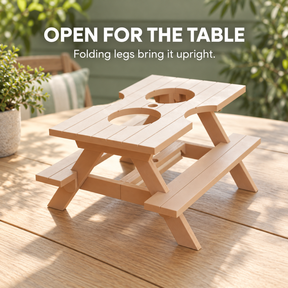 Picnic Table Condiment Caddy — open for the table