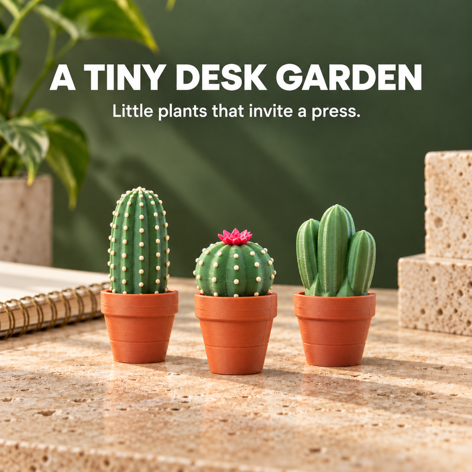Clicky Cacti — a tiny desk garden