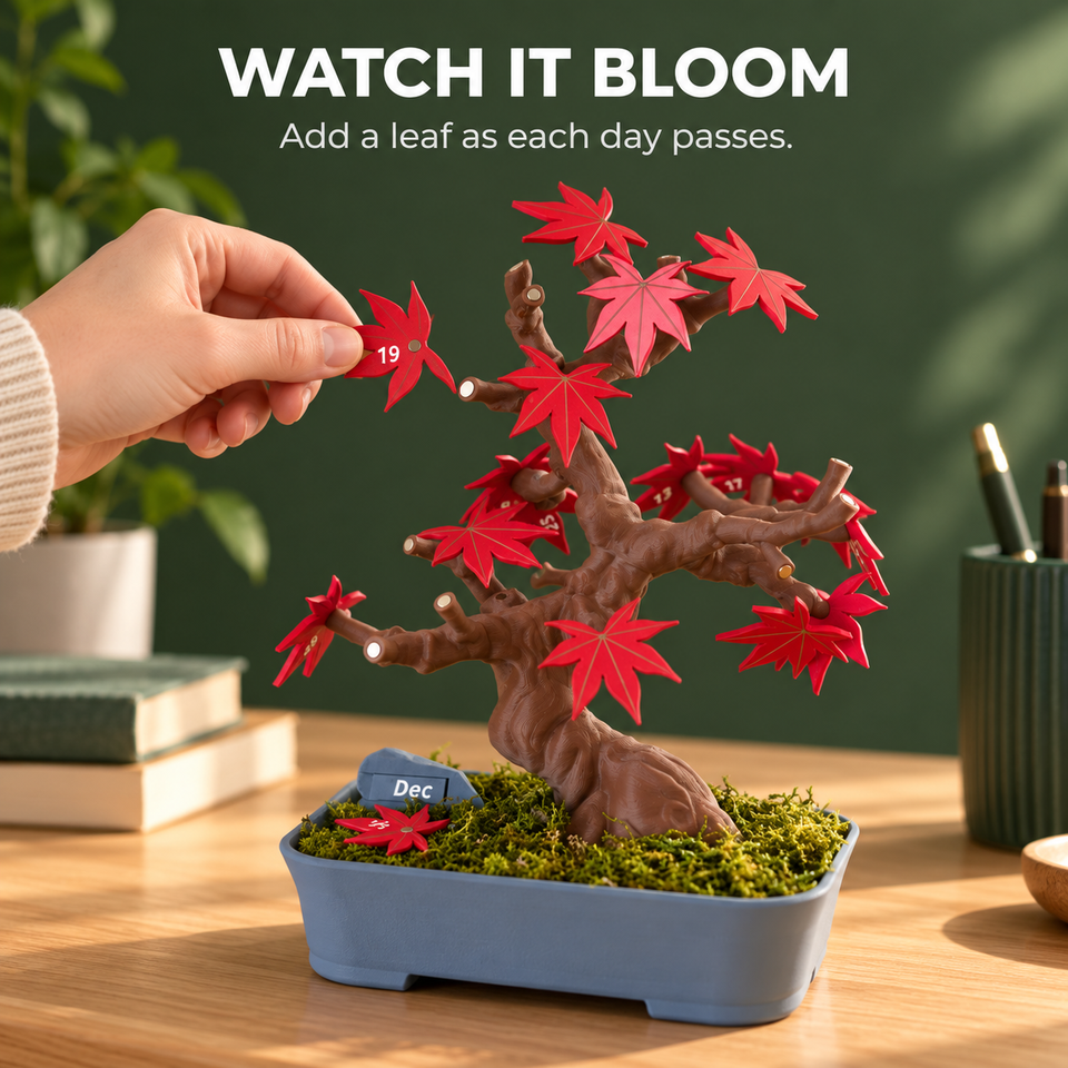Bonsai 365 Calendar — Watch the Month Bloom — Add magnetic leaves to tree