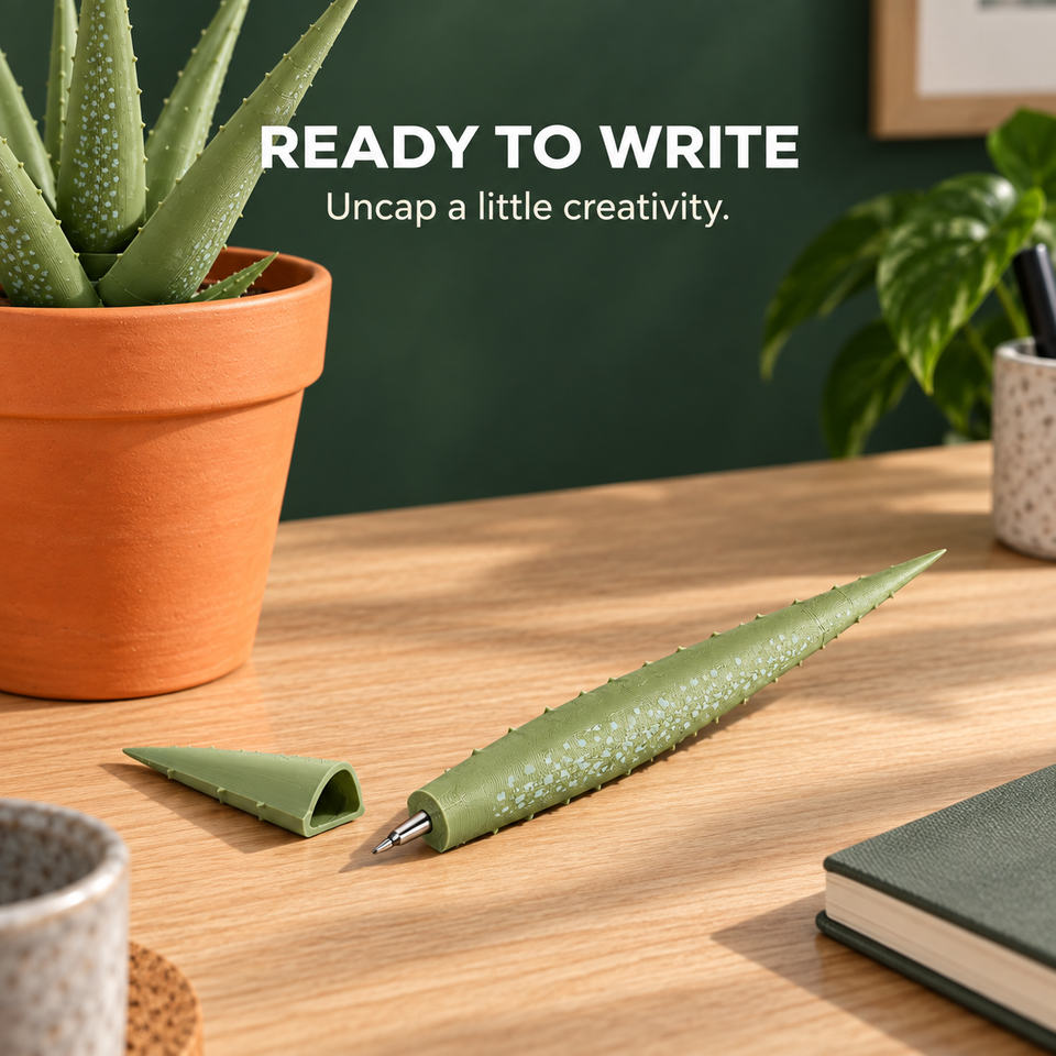 Aloe Vera Pen Plant — Let Good Ideas Grow — Leaf pen and removable cap