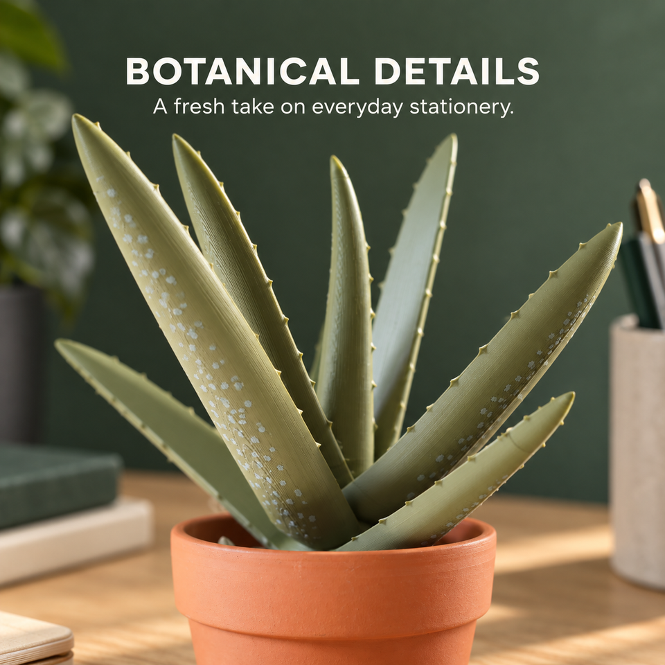 Aloe Vera Pen Plant — Let Good Ideas Grow — Two-tone aloe leaf detail