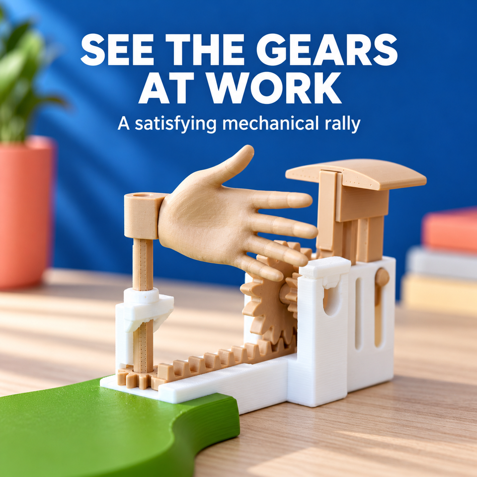 Tabletop Tetherball — Mechanical Hand Rally — Rack and pinion detail