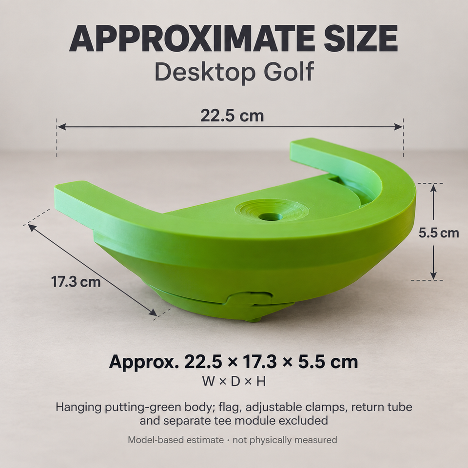 Desktop Golf — Approximate dimensions