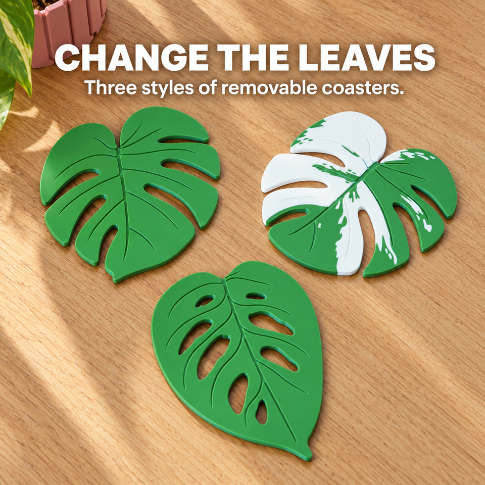 Monstera Coaster Set Gen 2 — Lifestyle or play view