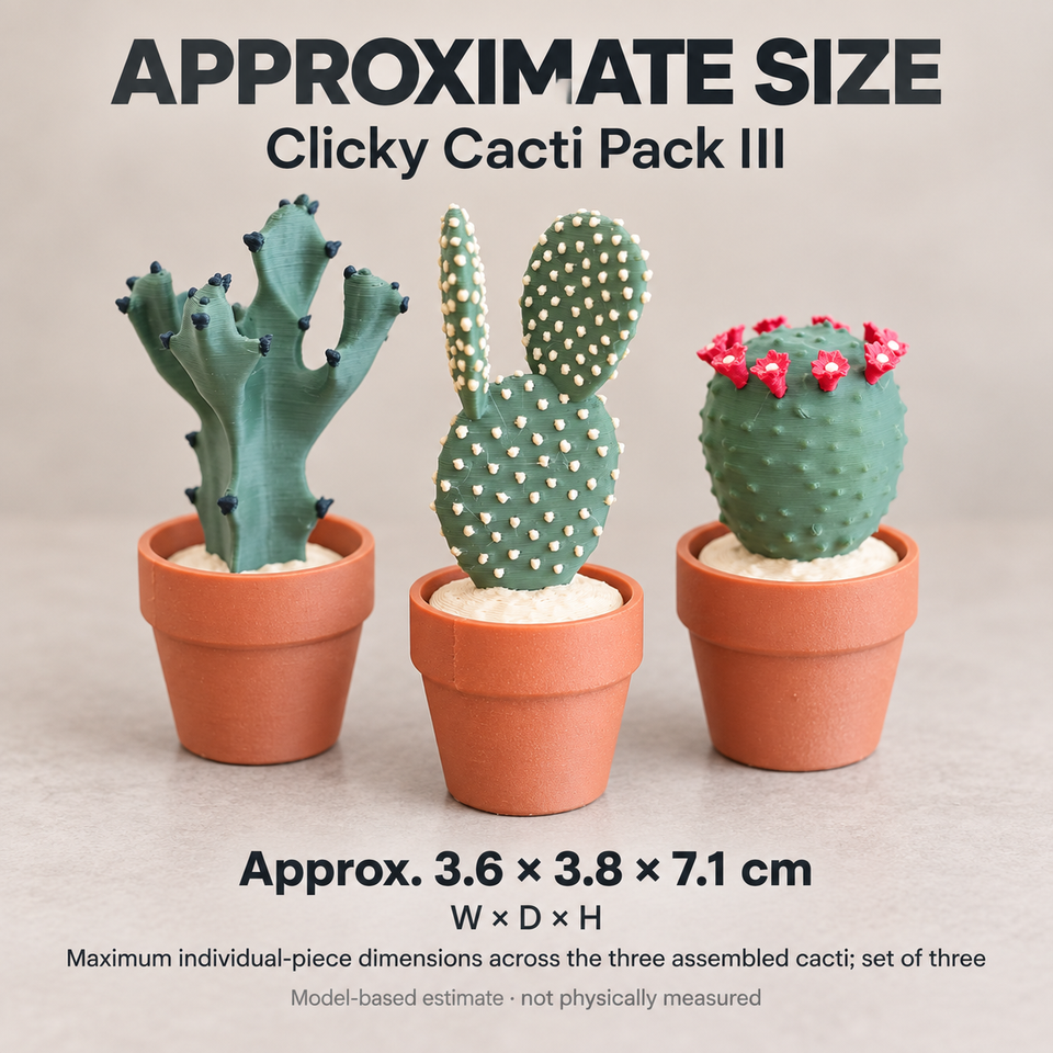 Clicky Cacti Pack III — Approximate dimensions