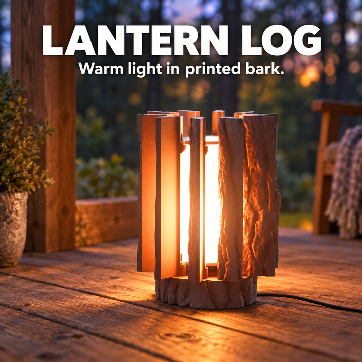 Lantern Log — Cabin Light in Printed Bark