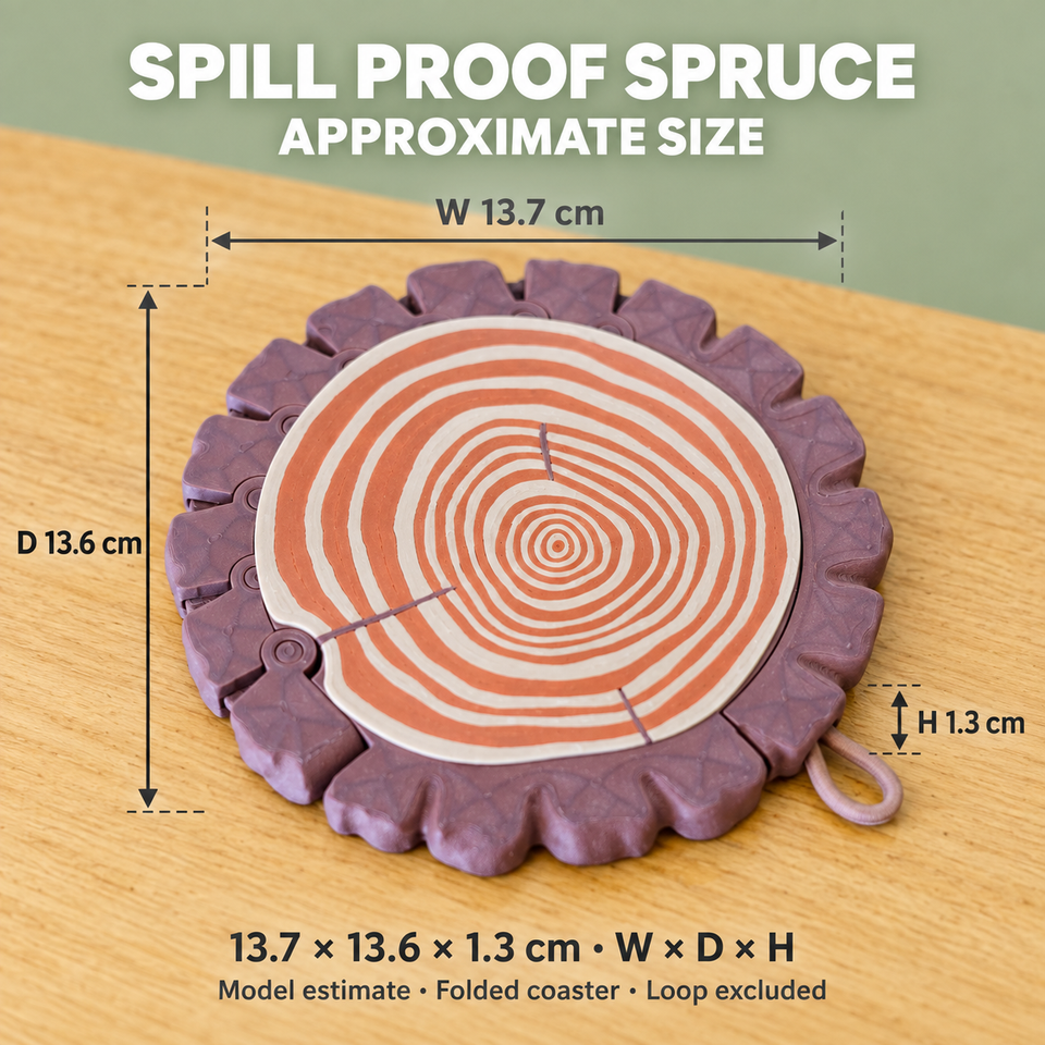 Spill Proof Spruce — Approximate dimensions